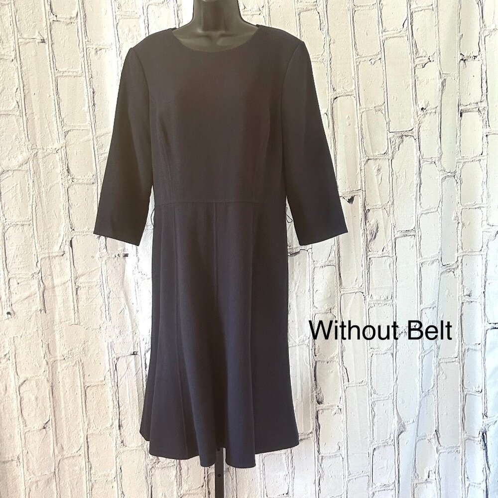 Oscar de la Renta | 3/4 Sleeve Jewel Neck Dress with Belt - Picture 6 of 16